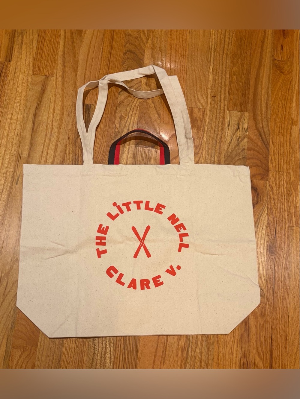 Clare V. Canvas Tote in Natural with Red Logo